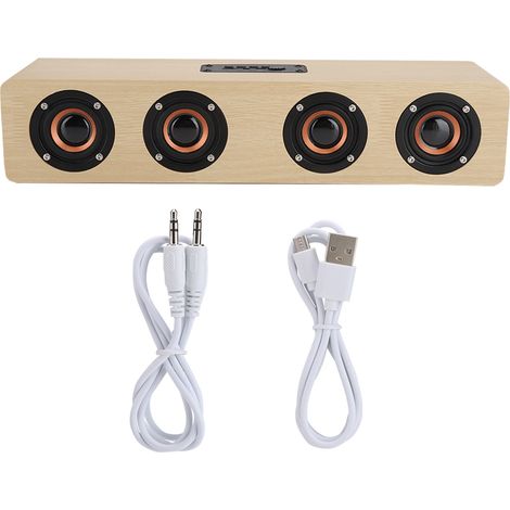 Enceinte Bluetooth bois 12W W8 TV, haut-parleur support carte/FM/commandes vocales, grain bois (version anglaise) (1/5)