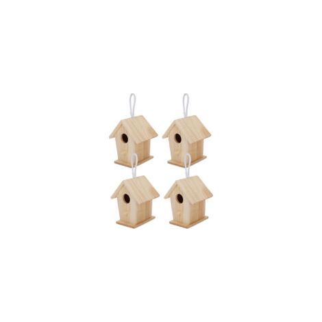 Mini maison d'oiseaux suspendue en bois, 4 pièces, Cage de nids, ornement pour jardin et balcon (1/5)