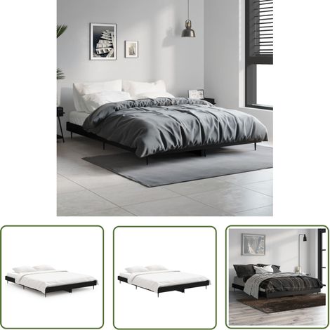 The Living Store Cadre de lit sans matelas noir 140x190 cm bois d'ingénierie - Cadre De Lit - Lit Double - Lit Noir - Meuble Chambre - Literie (1/5)