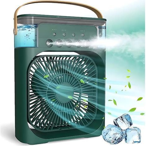Mini rafraîchisseur d'air, ventilateur ultra-silencieux, trois vitesses, avec réservoir d'eau, vert, dimensions : 19 x 23,5 cm (1/5)