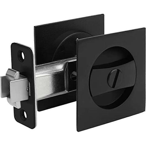 Serrure pour porte coulissante escamotable, quincaillerie carrée contemporaine noire mate pour porte escamotable, serrure noire pour porte coulissante escamotable (1/4)