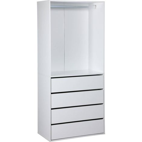 Module dressing avec 4 tiroirs et 1 penderie blanc. panneaux stratifiés