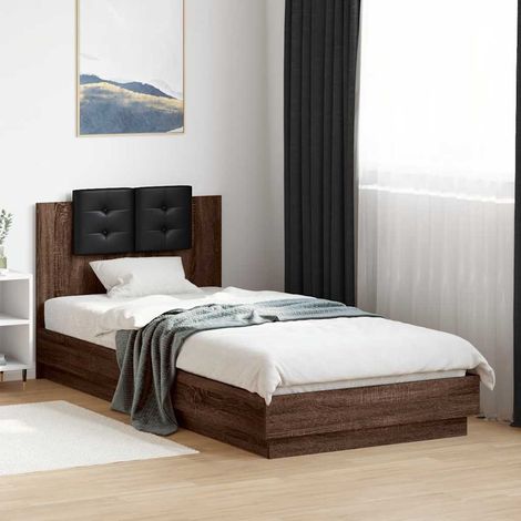 vidaXL Estructura de cama cabecero luces LED roble marrón 100x200 cm (1/5)