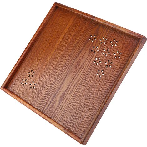 Traditionelles Serviertablett aus Holz für Tee, Kaffee, Obst und Snacks – 34x34 cm quadratisches Tablett für Zuhause und Restaurant. (1/5)