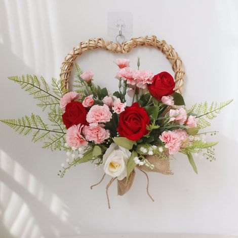 Tulipes printanières, roses rouges, œillets, couronnes d'amour, décoration murale ou de porte, cadeau pour la Saint-Valentin ou la fête des mères (1/5)