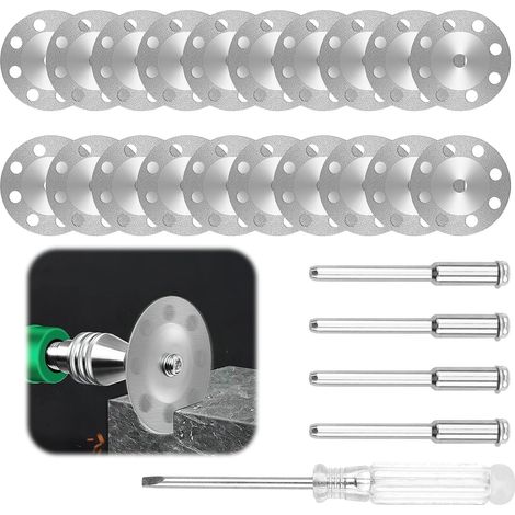 20 Pièces Disques De Diamant Compatibles Avec Outil Rotatif, 22mm Disques De Coupe Avec 4 Tiges, Accessoire Pour Carrelage, Verre, Pierre, Bois, Acier Durci, Cuivre, Plaques De Plâtre (1/5)