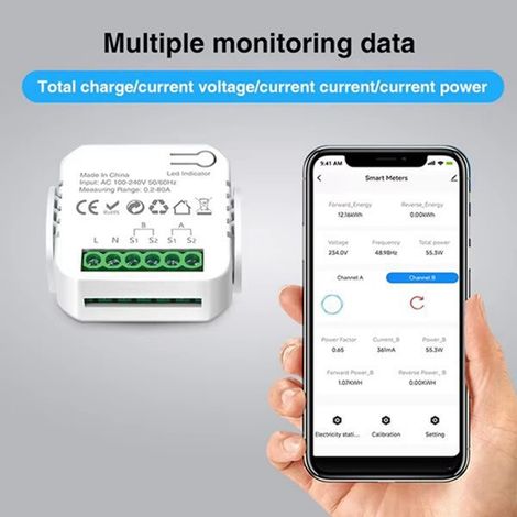 1 set. Color: White. Material: ABS+PC. Tuya AC100-240V WiFi Smart Energy Meter (dual). (1/5)