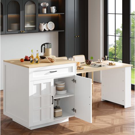 Isola cucina estensibile 133-202x70x93,5 cm MDF bianco, contenitore FloraGrace (1/5)