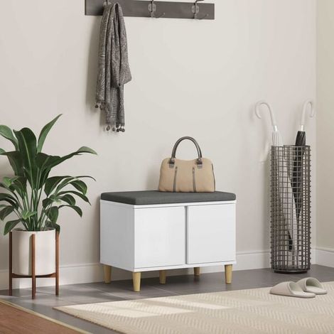 Banc D'entrée, Blanc, Bois D'ingénierie Et Tissu, 60 X 38 X 46 Cm (1/4)