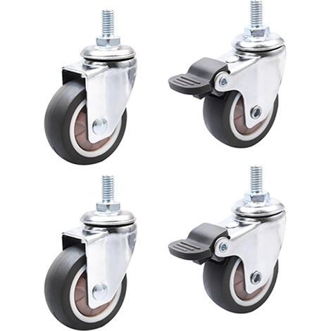 Roulettes pivotantes petites pour meubles M8 - 2 roulettes avec frein et 2 sans freins - Pivotantes à 360° - En caoutchouc antidérapant - Pour meubles d'intérieur et d'extérieur - 5,08 cm (1/5)