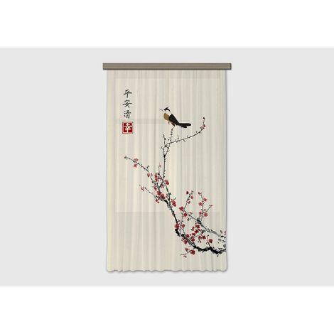 Rideau occultant arbre japonais avec oiseau – 140 cm de large x 245 cm de haut – 100 % polyester – Lavable en machine à 30°C – Ag Art (1/5)