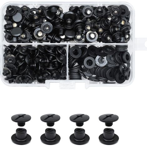 100 Set vis Chicago,M5x4mm kit de rivets pour cuir cruciforme, vis métal clou rivet bouton Chicago, pour ceinture cuir DIY livre artisanat ceinture portefeuille reliure(Noir mat) (1/5)