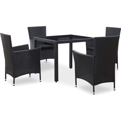 5-tlg. Garten-Essgruppe Poly Rattan Schwarz