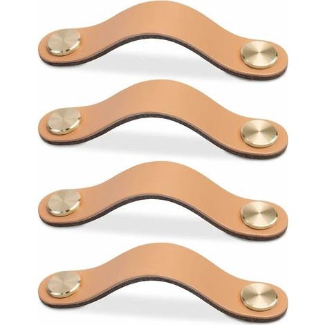 4 piezas (beige, 128 mm) Tiradores de cuero para muebles, pomos para puertas de armarios, pomos de cuero para cajones, tiradores de estilo vintage para armarios, cómodas, cocinas y baños (1/4)