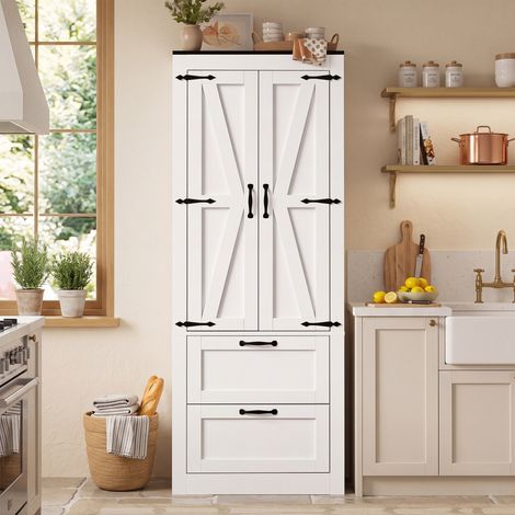 Armario alto de cocina 60 x 30 x 168 cm, 2 puertas, 2 cajones, MDF blanco REDOM (1/5)