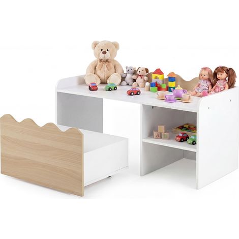 COSTWAY 2 in 1 Scrivania in Legno per Bambini con Contenitore, Naturale (1/5)