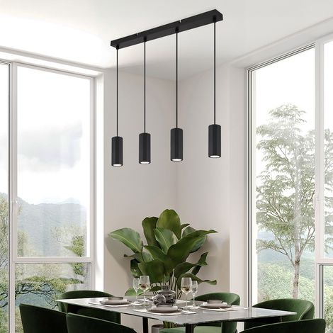 Hängeleuchte Pendelleuchte Esstischleuchte schwarz 4-flammig Deckenleuchte hängend, Metall, 4x GU10 Fassungen, LxBxH 61x6x120 cm (1/5)
