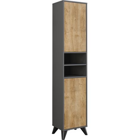 Mueble de baño Leano, Antracita/roble de montaña, 38 x 180 cm con 2 puertas, Vicco (1/5)