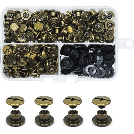 100 Set vis Chicago,M5x4mm kit de rivets pour cuir cruciforme, vis métal clou rivet bouton Chicago, pour ceinture cuir DIY livre artisanat ceinture portefeuille reliure(Bronze) (1/5)
