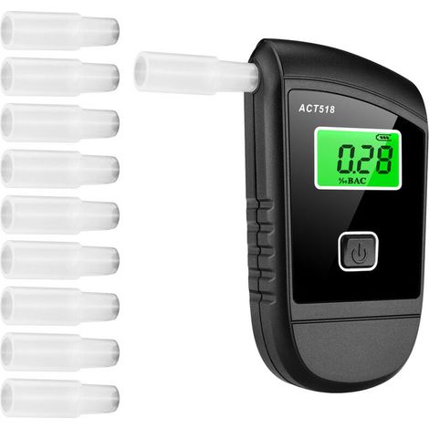 Alkoholtester, tragbarer Alkoholtester, digitales LCD-Display mit 10 Mundstücken, Speicherfunktion für den persönlichen und professionellen Gebrauch