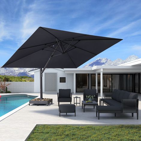 PURPLE LEAF parasol déporté Rectangulaire 4,5 x 3,3 m, rotation 360°, inclinaison 5 niveaux, protection UV50+, grand parasol en aluminium pour terrasse, jardin, cour et piscine, Gris (1/5)