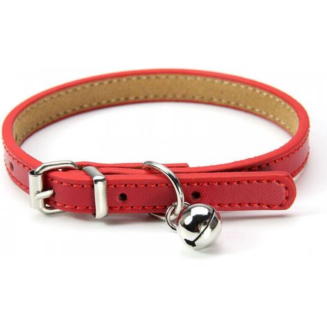 Collier en cuir pour chats et chiots, réglable 20cm-27cm cm-rouge (1/3)