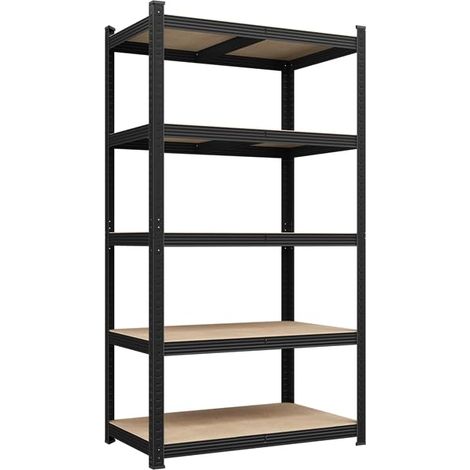 Étagère de Rangement 180 x 90 x 30 cm Étagère Garage à 5 Niveaux avec Cadre en Métal Tablette en Bois MDF Réglable en Hauteur Domicile Magasin Bureau Entrepôt Noir (1/5)