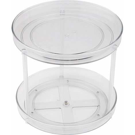 DEESSE SHOP - Organiseur de plateau tournant, organisateur de placard Lazy-Susan à 2 niveaux, support à épices pour armoire de cuisine, porte-condiments pour plateau tournant Lazy Susan pour garde-man (1/5)