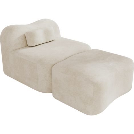 Divano modulare senza struttura con pouf, design ondulato, velluto beige MODENUIT (1/4)