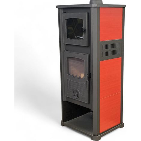 Stufa riscaldamento a legna con forno struttura in acciaio 11.3 kw rivestimento ghisa e maioliche Kalorosa -  Red (1/5)
