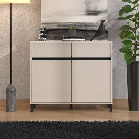 Aparador Giarree, Mueble 2 Cajones, 2 Estantes, Puerta Abatible, Corredera, 106x40x90h cm Blanco Crema (1/5)