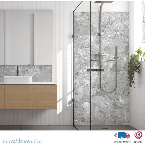 Panneau de douche : Marbre Modena - Couleur Gris clair - Alu composite - 90 - 245 (1/3)