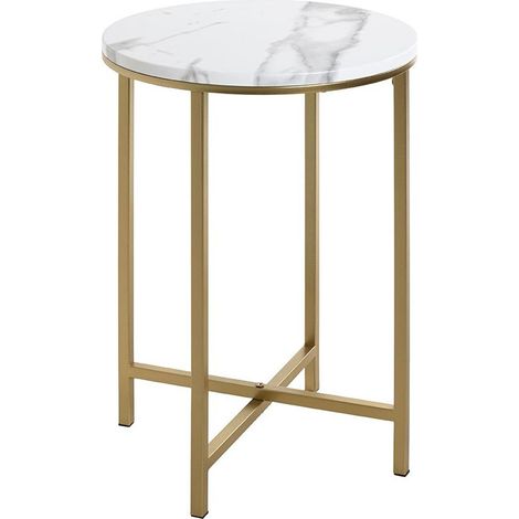 Table d'Appoint Ronde Effet Marbre "Alba" 53cm Or