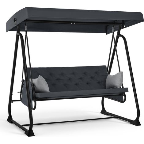 M MCombo 3-Sitzer Hollywoodschaukel mit Liegefunktion, Extradickem Sitzkissen & Silent-Haken, Schaukelbank Outdoor Wetterfest 4071 (Dunkelgrau)