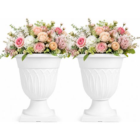 2 pièces Pot de fleur en plastique de 32,5 cm - Matériau en résine de haute qualité, Base amovible - Convient aux balcons, jardins, porches, entrées, bureaux (1/4)