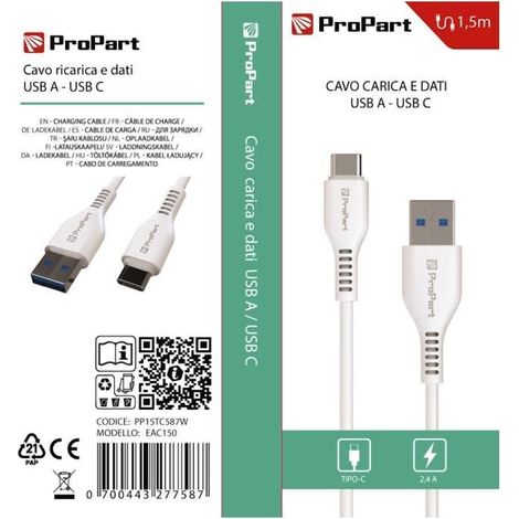 Cavo usb a usb c 2,4a 1,5 metri life365 italy pp15tc587w (1/2)