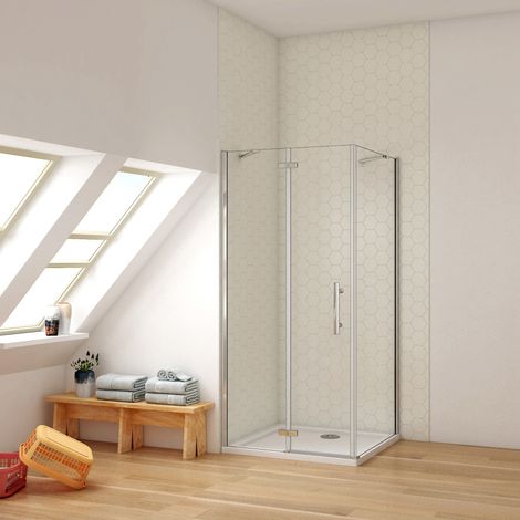 Cabina de ducha plegable tres hojas(una puerta + un panel lateral fijo), 6mm cristal templado antical, marco de aluminio cromado, 100x80x190cm (1/5)