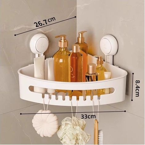 Étagère Angle à Ventouse Douche sans Perçage & Réutilisable Serviteur Douche à Ventouse de Coin Simple d'Installation Charge 10KG Rangement (1 niveau small) (1/5)