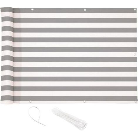 TAISHENGDA-Schutz für Balkon, 100 % HDPE, 200 g/m², UV-Schutz, reißfest und winddicht, Sichtschutz mit Kabelbindern und Kordeln, 500 x 90 cm, Grau, Weiß (1/5)