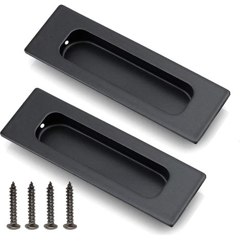 Lot de 2 poignées de porte coulissante encastrées en acier inoxydable – Poignée cachée – Poignées encastrées – Avec vis de montage – Pour portes coulissantes, armoires, tiroirs – Noir (1/5)