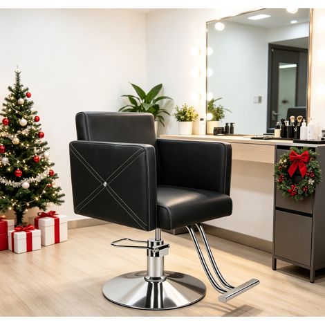 Chaise de coiffure - Fauteuil de coiffure professionnel - peut être relevée et abaissée - pivote à 360 degrés - Tissu en similicuir - capacité de charge maximale 150 kg - 53×53×9cm - noir (1/5)