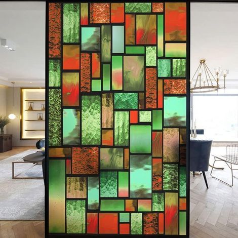Film Autocollant Statique décoratif givré pour fenêtre d'église européenne - Bloque Les UV - Couleurs discrètes - N, 100 x 150 cm (l x H)