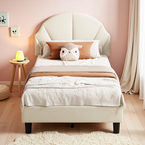 Letto imbottito per bambini 90 x 200 cm, letto singolo per ragazzi e ragazze, letto per ragazzi, testiera regolabile in altezza, flanella, beige (1/5)