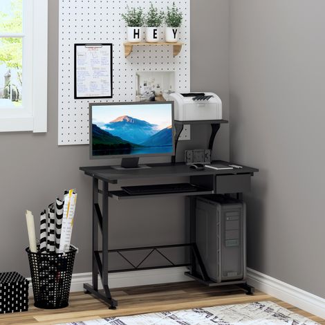 Mesa de Escritorio Mesa de Estudio con Bandeja de Teclado y Cajón Mesa de Ordenador para Despacho 90x50x100 cm Negro (1/4)