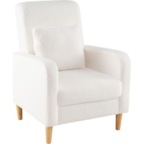 Poltrona Teddy Lounge con cuscino lombare, gambe in legno, beige