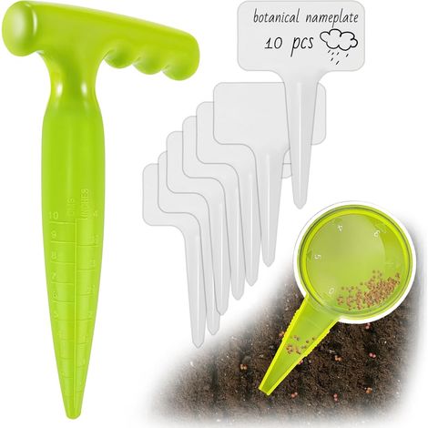 1Pcs Plantoir à Bulbes avec Pointe, Plantoir a Bulbe Jardinage, Outil Plantoir à Bulbes avec Mesure, 1 Jardinière + 10 Étiquettes - Outil Idéal pour Planter pour Fleurs, Oignons, Semis (1/5)