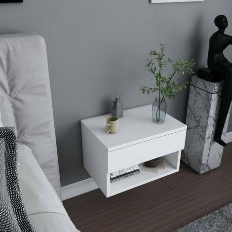 Chevet, Commode basse, Table de nuit, Étagère de chevet, 45x29h32 cm, Blanc (1/5)