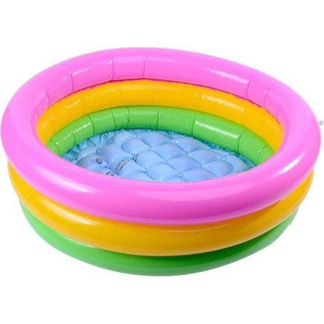 Piscine à jouets, baignoire gonflable pliable arc-en-ciel à trois anneaux pour bébé, maison de jeu étanche, table de sable, jouets de pêche, baignoire de douche pour enfants en bas âge (60 cm) (1/4)