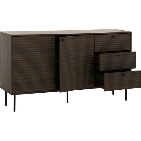 [NEUWERTIG] Kommode HHG-292, Sideboard, 3 Schubladen 2 Türen, skandinavischer Stil Metall Holz Melamin MVG 85x150x40cm dunkelbraun