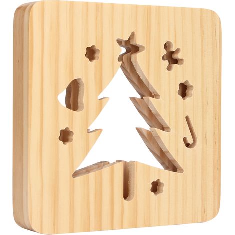 Lampe en Bois Sculpté Arbre de Noël Motif Découpé Lumière Blanc Chaud USB 3D Veilleuse Décorative pour Chambre (1/5)